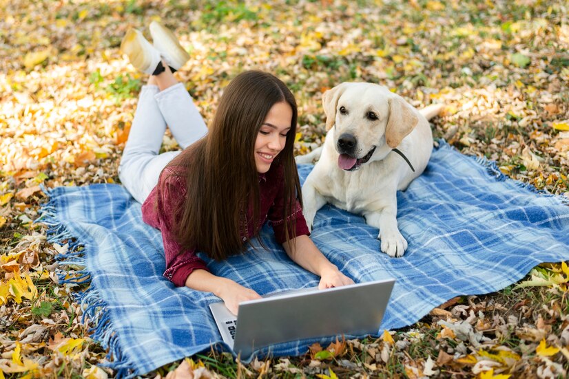 smiley-woman-with-cute-labrador_23-2148345945